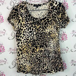 Jones Studio tshirt tee animal print Leopard Print Blouse - Black and Tan